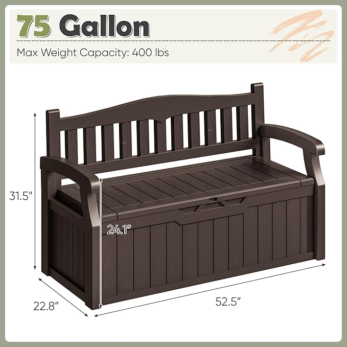 Homall 75 Gallon Outdoor Storage Benches Lockable Deck Box with Waterproof and UV Resistant - Photo 3