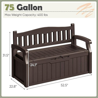 Homall 75 Gallon Outdoor Storage Benches Lockable Deck Box with Waterproof and UV Resistant, Waterproof Storage Box for Patio Furniture, Tools, Cushions (Brown)