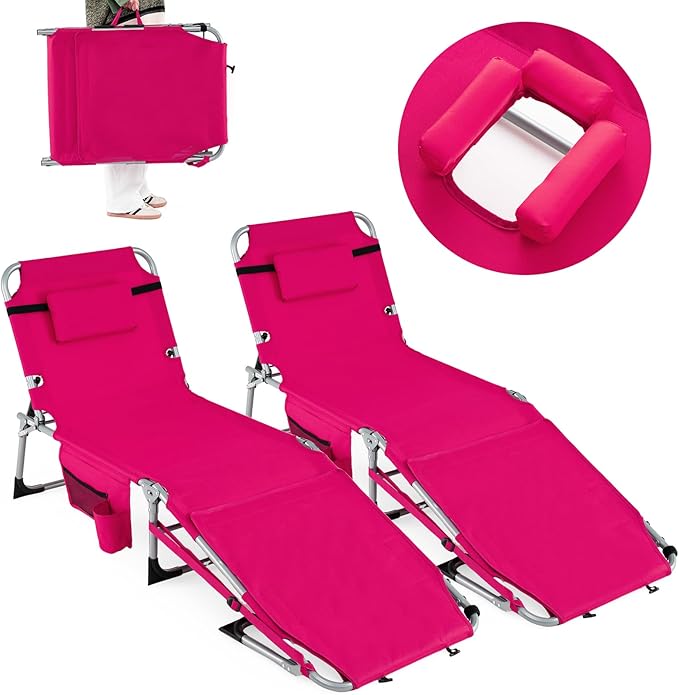 Goplus Tanning Chair with Face Arm Holes, Portable Sunbathing Chair w/4-Level Backrest, Head Pillow - Photo 1