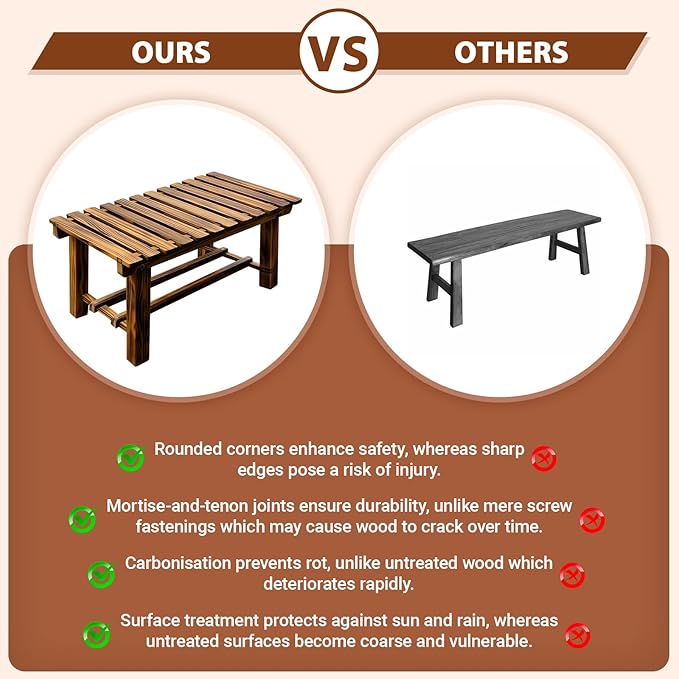 35.5" Outdoor Garden Bench, Weatherproof 2-Person Backless Wooden Bench with Mortise-Tenon Structure – for Garden, Lawn, Porch, Backyard （Brown
