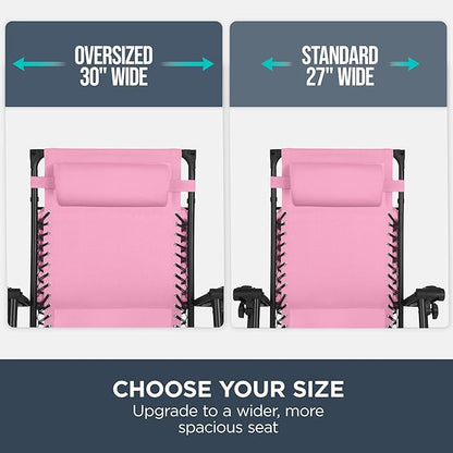 Best Choice Products 30” Wide Folding Zero Gravity Outdoor Recliner Patio Lounge Chair w/Adjustable Canopy Shade, Headrest, Side Accessory Tray - Carnation