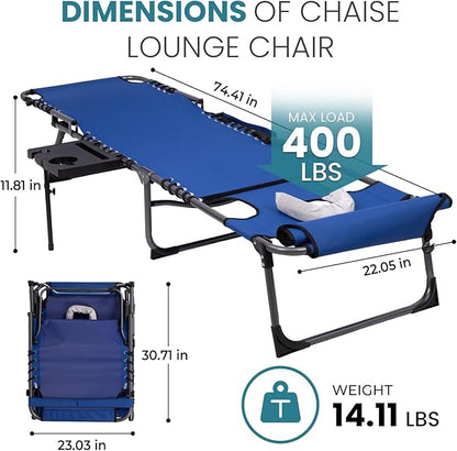 FUNDANGO Heavy Duty Tanning Chair with Face Hole & Canopy, 400lbs Beach Lounge Chair with Side Table, 5-Position Sun Lounger for Outdoor Patio Pool-Face Down Chaise with Anti-Pinch Safety Lock,Blue