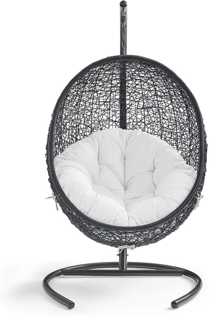 Modway Encase Wicker Rattan Outdoor Patio Porch Lounge Egg Swing Chair with Stand in White - Photo 5