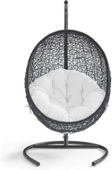 Modway Encase Wicker Rattan Outdoor Patio Porch Lounge Egg Swing Chair with Stand in White - Photo 5
