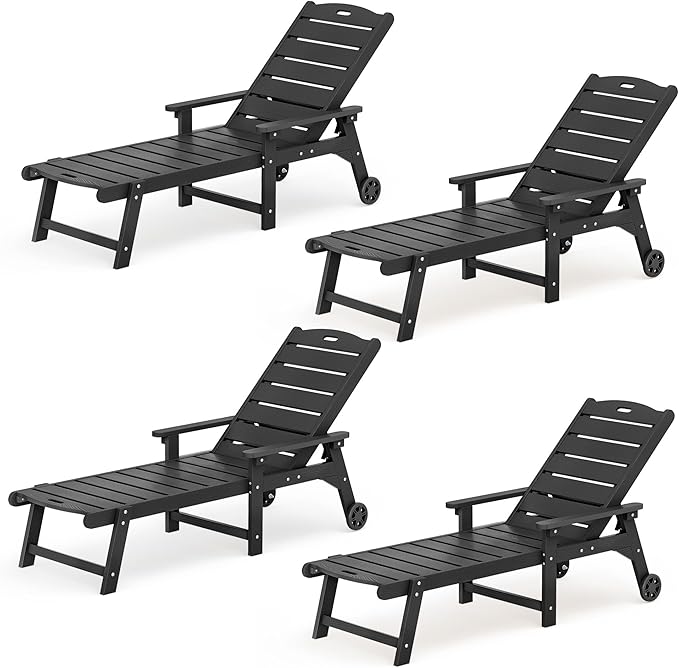 LUE BONA Outdoor Chaise Lounge Chairs Set of 4, HDPS Chaise Lounger, 5 Positions Adjustable Lounge Chairs - Photo 1