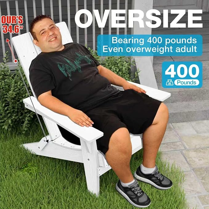 YEFU Adirondack Chairs Oversize Folding :400lb Weight Capacity - Plastic Adirondack Chairs - High Back Modern Like Wooden - All-Weather Use for Outdoor/Patio/Fire Pit/Garden/Camping - (White)