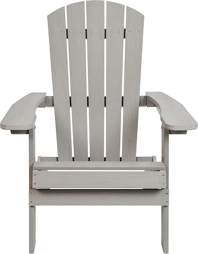 Flash Furniture Charlestown Commercial Folding Adirondack Chair - Gray - Poly Resin - Indoor/Outdoor - Weather Resistant