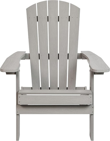 Flash Furniture Charlestown Folding Adirondack Chair - Gray - Poly Resin - Indoor/Outdoor - Weather Resistant - Set of 2