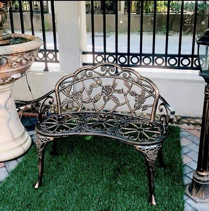 Patio Balcony Bench Double Seat, Anti-Rust Cast Aluminum Patio Garden Bench for Park Yard Outdoor Furniture Copper.1