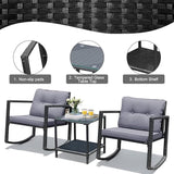 HAPPYGRILL 3 Pieces Rocking Bistro Set Outdoor Patio Conversation Set with Rocking Chairs and Coffee Table - Photo 6