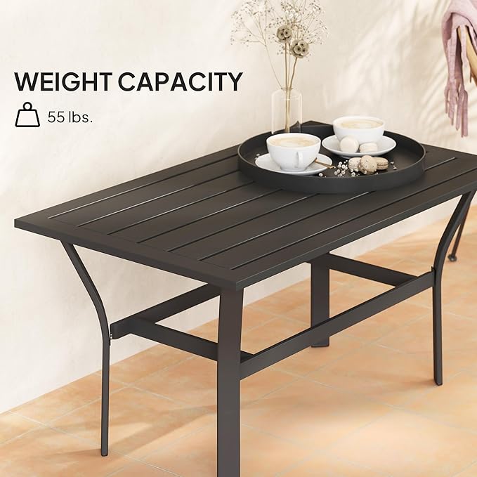 Outsunny Outdoor Coffee Table, All-Weather Rectangle Metal Patio Coffee Table with Slatted Tabletop for Outside, Patio, Garden, Balcony, Backyard, Black
