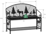 HavenlyYouth Outdoor Bench, Garden Bench with Backrest and Armrests, Patio Bench with Forest Series Pattern - Photo 3