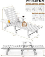 Carauci Lounge Chair Outdoor Set of 2, HDPE Chaise Lounge with Wheels - Photo 3