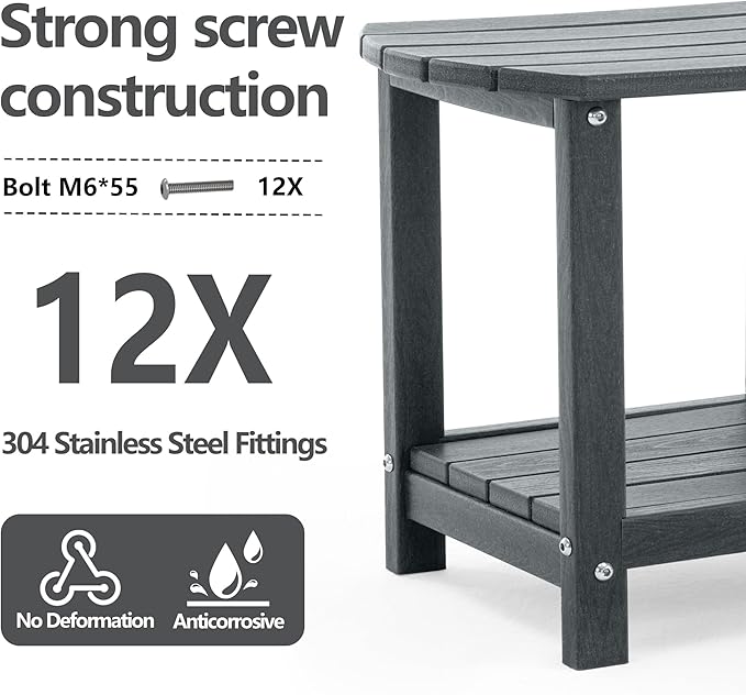 Adirondack Small Outdoor Side Table - Weatherproof HDPE Patio End Table with 2-Tier Storage for Firepit, Balcony, Garden, Poolside or Bathroom (Grey, Set of 2)