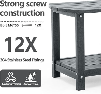 Adirondack Small Outdoor Side Table - Weatherproof HDPE Patio End Table with 2-Tier Storage for Firepit, Balcony, Garden, Poolside or Bathroom (Grey, Set of 2)