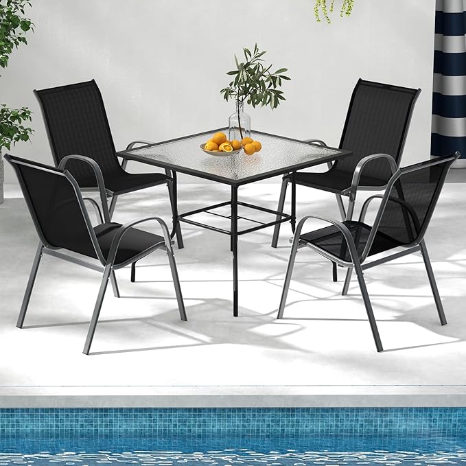 COSTWAY Patio Dining Chairs Set of 4, Stackable Outdoor Chairs with Armrest and High Back - Photo 2