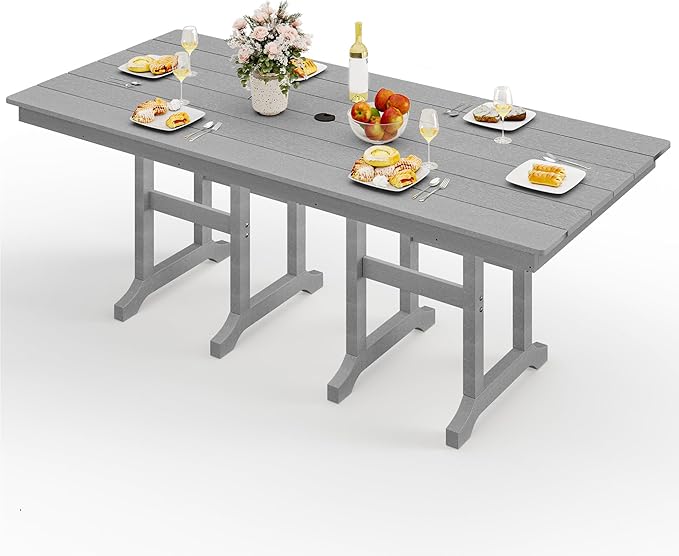 YITAHOME HDPE Patio Dining Table for 6, 71" Outdoor Dining Table w/Max Bearing 165 LBS, All Weather Rectangular Patio Table w/1.57" Umbrella Hole for Backyard Garden Lawn, Gray