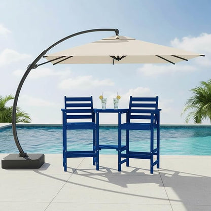 Tall Adirondack Chairs Set of 2, Bar Height HDPE Outdoor Chairs with Connecting Tray & Umbrella Hole, Balcony Patio Adirondack Chairs for Deck, Garden, Lawn(Navy Blue)