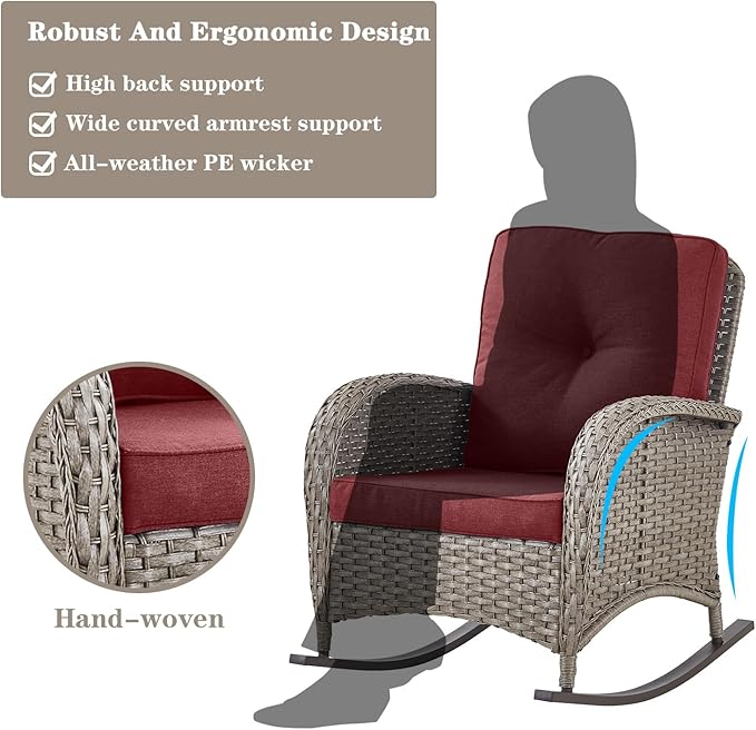 Belord 5 Piece Patio Rocking Chairs Furniture Set - Outdoor Wicker Furniture with Ottomans and Side Table - Photo 5