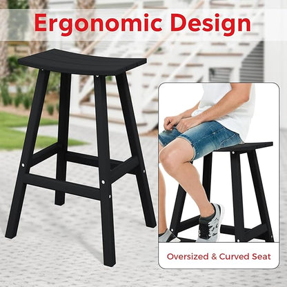 Costaelm All-Weather Bar Stools Set of 3, 29" Height Outdoor Bar Stools, Adirondack Poly Patio Bar Stool for Patio, Deck, Kitchen Counter and Garden, Black