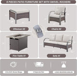 Belord 6 Pieces Patio Furniture Set with Fire Pit Table - 50000 BTU Propane Fire Pit, 2 Single Leisure Chairs - Photo 3
