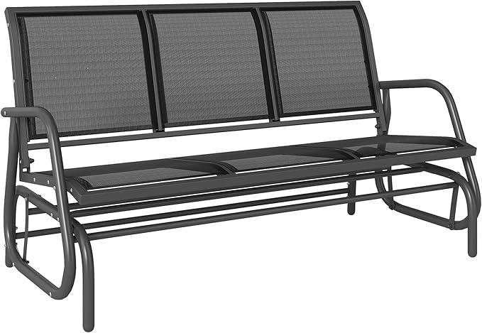 Outsunny 3-Person Patio Glider Bench, Outdoor Porch Glider Swing with 3 Seats, Breathable Mesh Fabric, Metal Frame - Photo 1