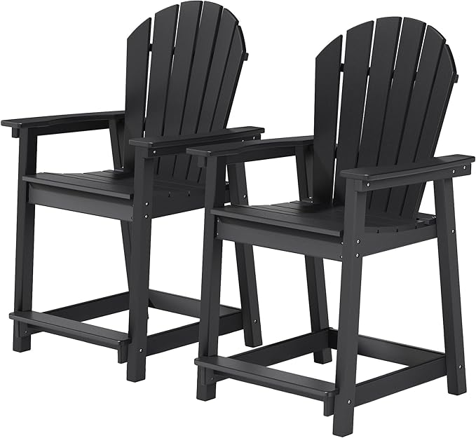 Adirondack Chair Chair Set of 2, Fire Pit Chair Weather Resistant, Ergonomic, Arm Rest, Campfire Chairs, 4 Steps Easy Assembly, Black
