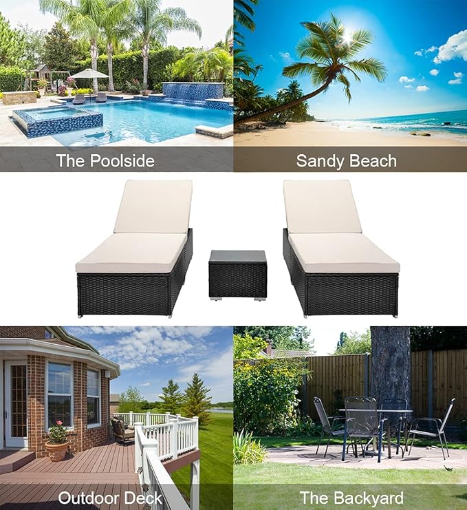 SLEERWAY Outdoor Rattan Chaise Lounge Set with Side Table - Photo 6