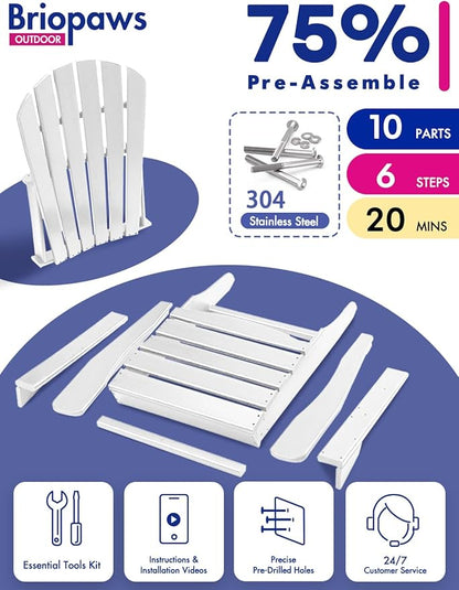 BRIOPAWS Adirondack-Chairs-Set of 6 | Fire Pit Chair | Oversized | HDPE Plastic | Weather Resistant | for Deck Outdoor Poolside Campfire | White