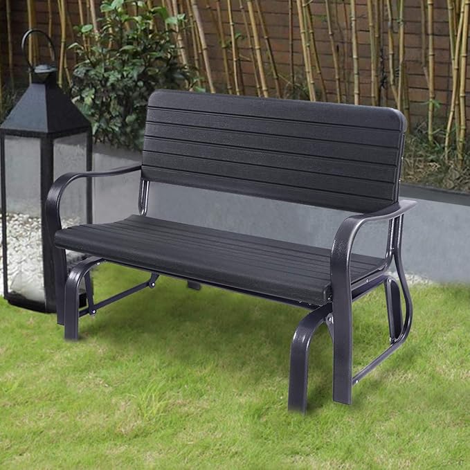 HAPPYGRILL Outdoor Swing Glider Bench, Patio Loveseat Chair with Steel Frame, Rocking Bench for Porch Deck Poolside Garden