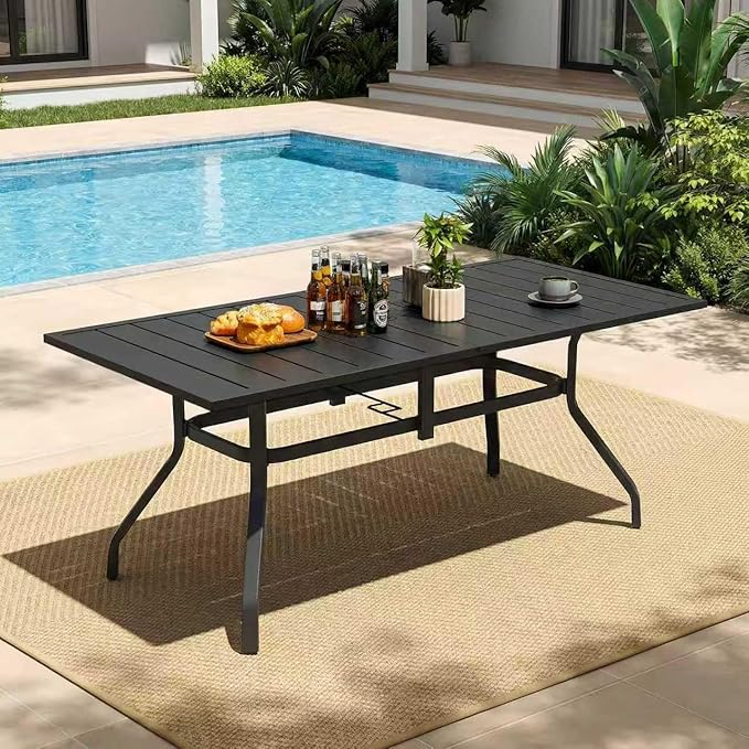 Sour Citrus Rectangular Outdoor Metal Patio Dining Table with Umbrella Hole, Weather-Resistant Table for Garden - Photo 2