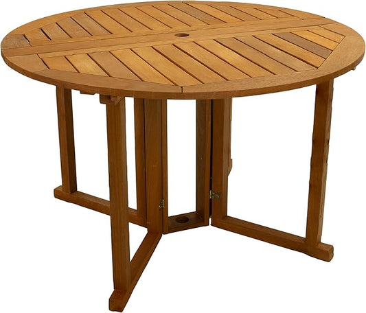 Sunnydaze Malaysian Wood Folding Patio Table - Space-Saving Gateleg Table with Umbrella Hole for Outdoor Dining & Gatherings - Teak Oil Finish