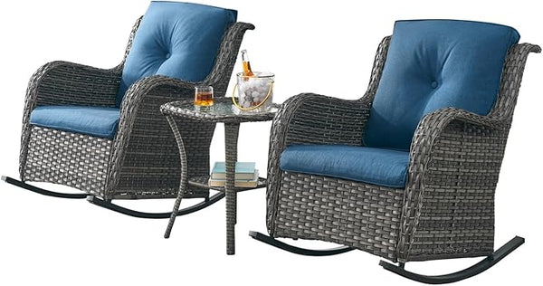 Rilyson Patio Chairs Outdoor Rocking Chair - 3 Piece Wicker Patio Bistro Set Rattan Patio Furniture Rocker Chairs and - Photo 1