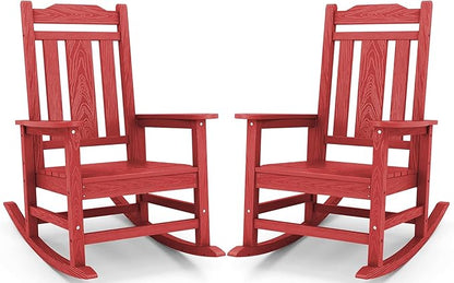 SERWALL Oversized Rocking Chair, HDPE Outdoor Rocking Chairs Set of 2, Patio Rocking Chair Sets for Adults, Red