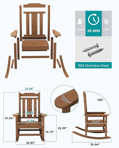 SERWALL Oversized Rocking Chair Set of 4 Outdoor, HDPE Outdoor Rocking Chair Set of 4, Brown