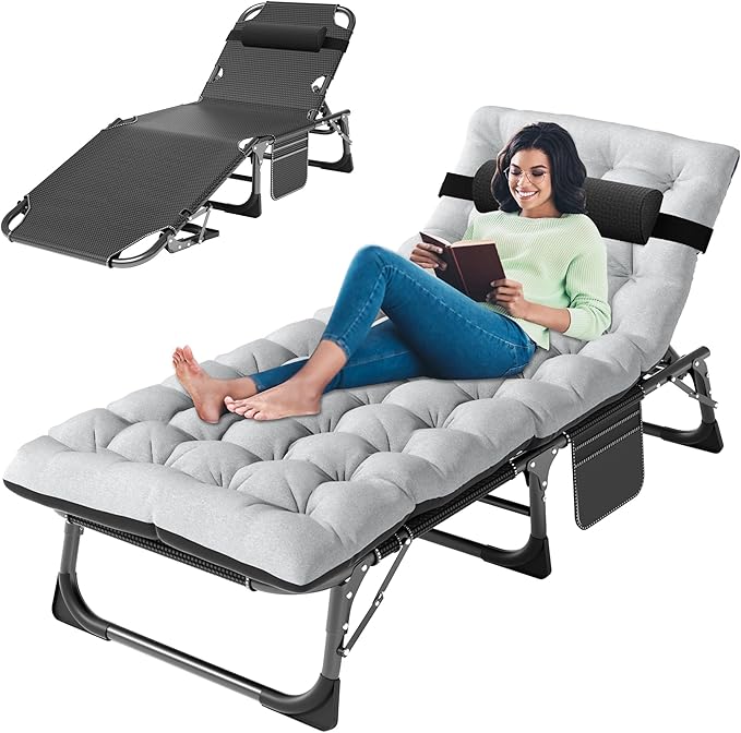 ABORON 3-in-1 Folding Patio Lounge Chair, 440LB Heavy-Duty Tri-Fold Guest Bed with Plush Cotton Cushion - Photo 1