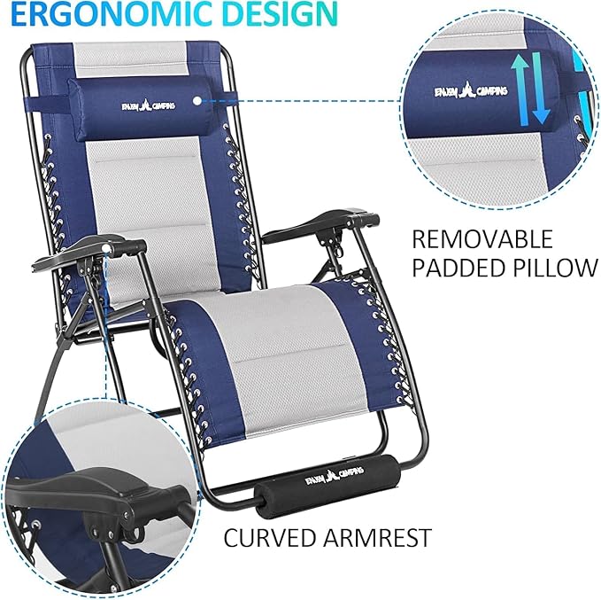 Amopatio Padded Oversized Zero Gravity Chair with Cup Holder, 33" Wide Folding Camping Reclining Lounge Chair with Headrest/Footrest/Cushion for Indoor and Outdoor, Support 500LBS, Off White
