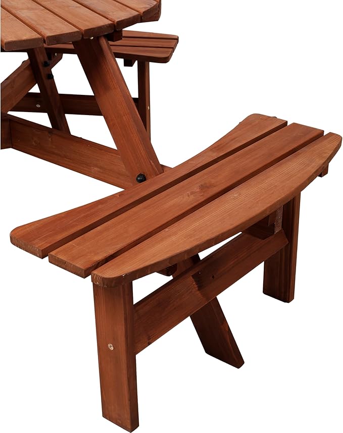 Wooden Picnic Table,Outdoor Wooden Dining Rectangle Table w/Umbrella Hole,for Patio,Garden,Backyard - Photo 7