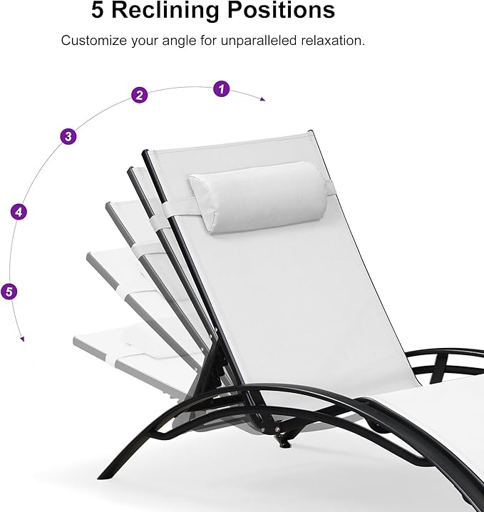 PURPLE LEAF Patio Oversized Chaise Lounge Chair Set with 2 Side Table Pool Adjustable Recliner Chairs for Outside Beach Outdoor Sunbathing Tanning Poolside Lounges
