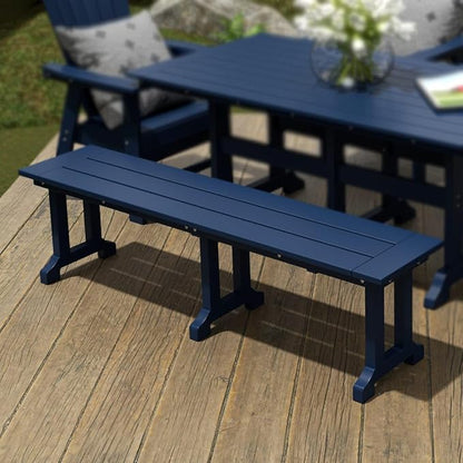 WestinTrends Malibu 65" Outdoor Dining Bench, All Weather Resistant Poly Lumber Patio Garden Bench Trestle Long Bench for Both Outdoor and Indoor, Navy Blue