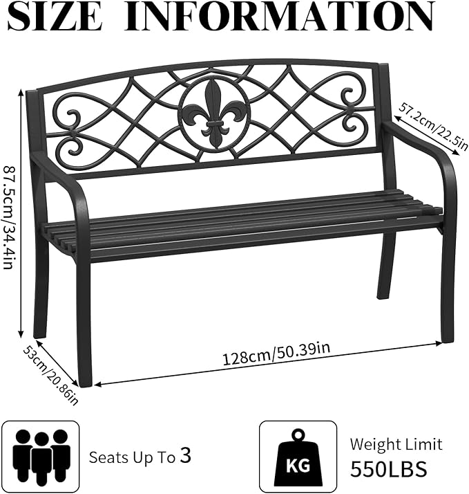 SHGJ&SOFT Outdoor Bench, Garden Bench, Outdoor Metal Frame Patio Park Bench,for Porch, Lawn,Garden,Yard (BK-01)