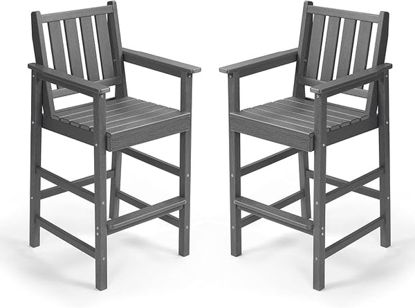 Adirondack Bar Chair Set of 2, HDPE Tall Adirondack Chairs Bar Stools with Footrest, Outdoor Bar Height Stool Chair Set - Photo 1