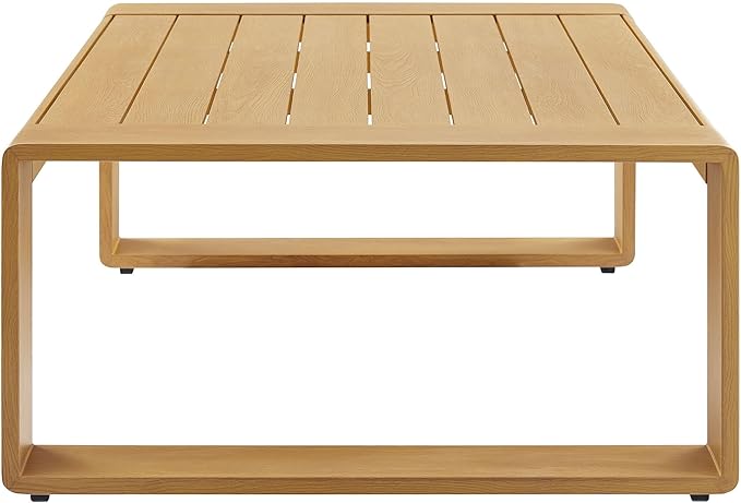 Modway Lirienne Aluminum Faux Wood Outdoor Coffee Table in Natural - 47 Inch Weather-Resistant Modern Rectangle Patio - Photo 6