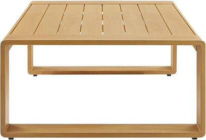 Modway Lirienne Aluminum Faux Wood Outdoor Coffee Table in Natural - 47 Inch Weather-Resistant Modern Rectangle Patio Table with Slatted Top