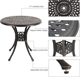 COBANA Patio Bistro Table, 31’’ Round Cast Aluminum Outdoor Dining Retro Side Table with 2’’ Umbrella Hole, Bronze - Photo 4