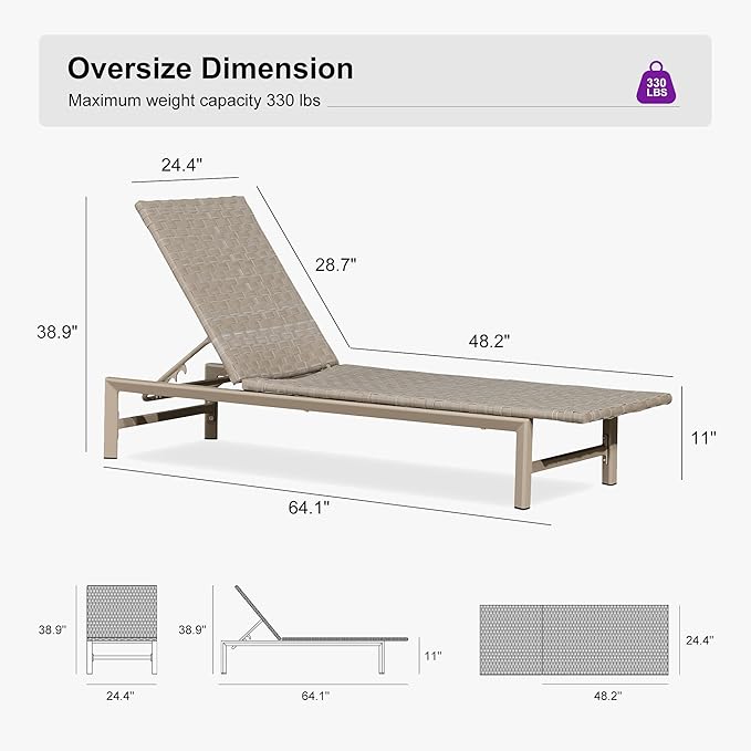 PURPLE LEAF Patio Chaise Lounge Rattan Chair Set of 2 Outdoor Pool Adjustable Recliner Wicker Chairs for Outside Woven - Photo 2