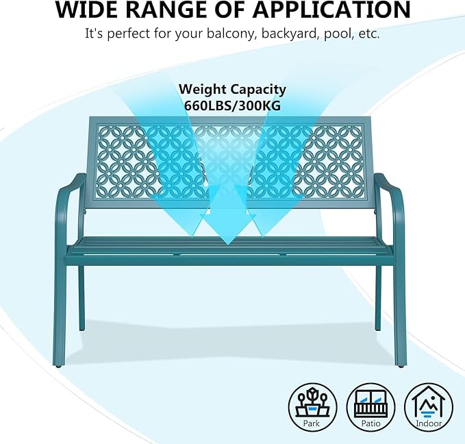 Grand patio 50" Outdoor Bench Garden Bench with Armrests Bench for Outdoors Lawn Yard Porch Lake Shore - Photo 6