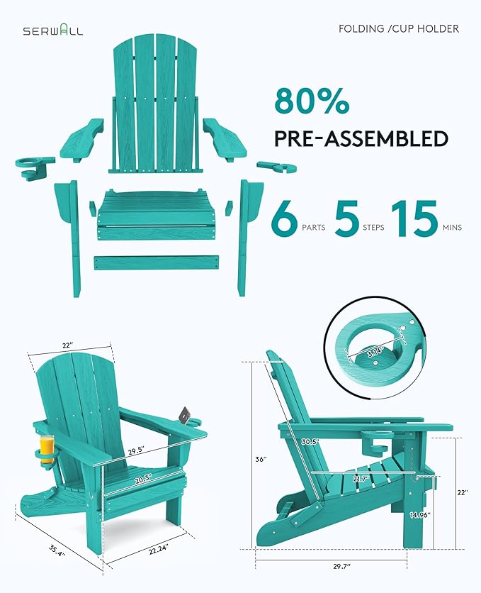 SERWALL Adirondack Chair with Cup Holders - Composite Adirondack Chairs HDPE Outdoor Chairs All Weather Use- Aruba - Photo 3