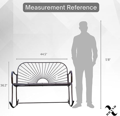 XBrand 44.5" L Iron Sun-Patterned Seat for Two Indoor/Outdoor Rocking Glider Bench, Durable Patio Glider Bench, Brown