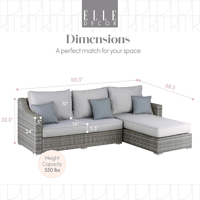 Elle Decor Vallauris Patio Outdoor Furniture Collection, Premium All Weather Wicker, Storage Sectional, Gray - Photo 3